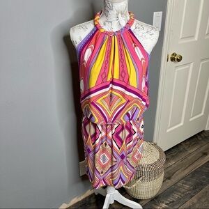 London Times Pastel ColorblocK Boho Preppy Sleeveless Y2K Fit & Flare Dress 2 XS